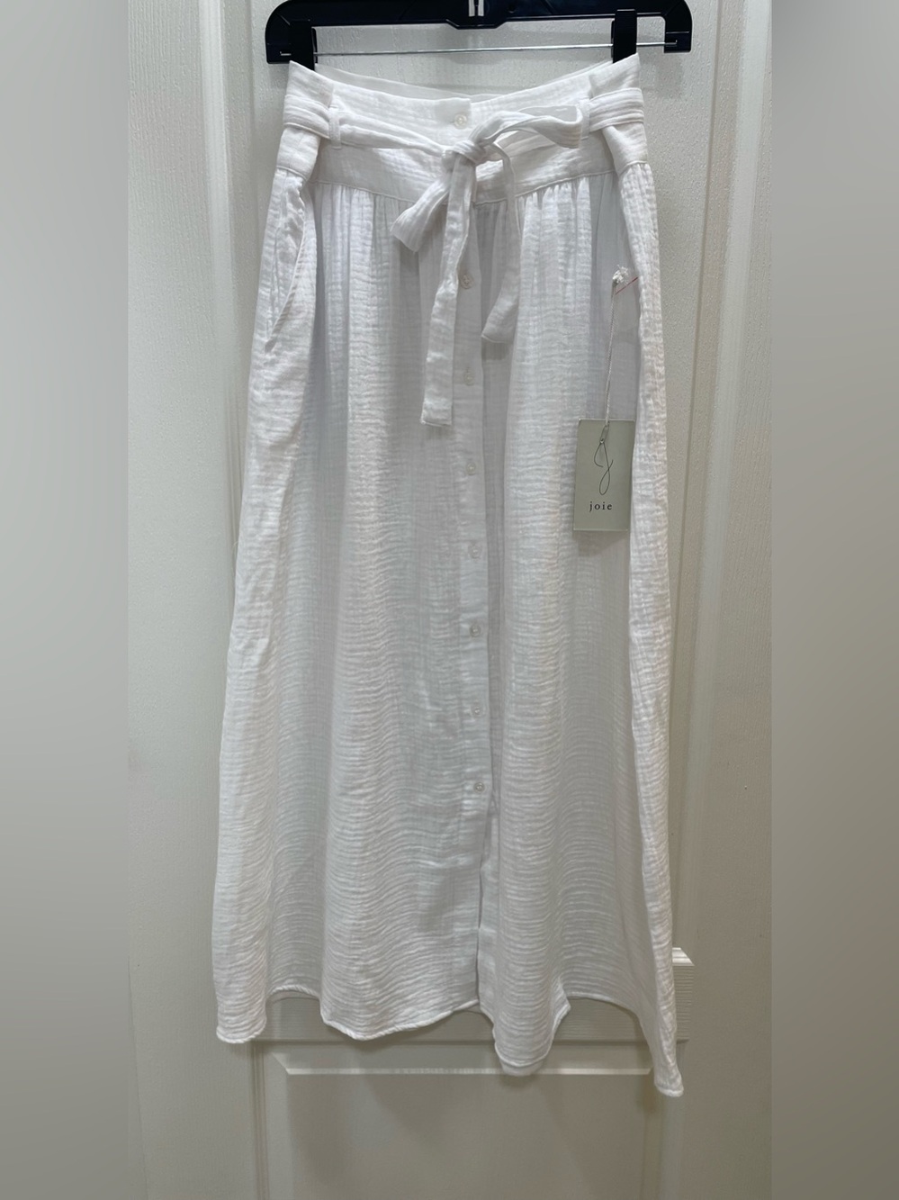 Joie White Button-Front A-Line Cotton Midi Skirt